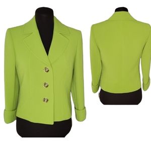 Tahari Lime Green 3/4 sleeved Single Breasted Blazer, Size 2P